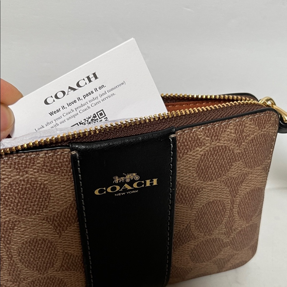 Coach Signature Brown and Black Wristlet - Picture 6 of 10